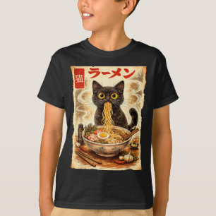 Anime Cat Ramen Japanese Funny Cat Graphic Anime T-Shirt