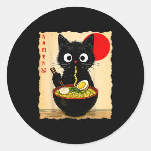 Anime Cat Ramen Japanese Funny Cat Graphic Tees An Classic Round Sticker