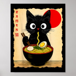 Anime Cat Ramen Japanese Funny Cat Graphic Tees An Poster