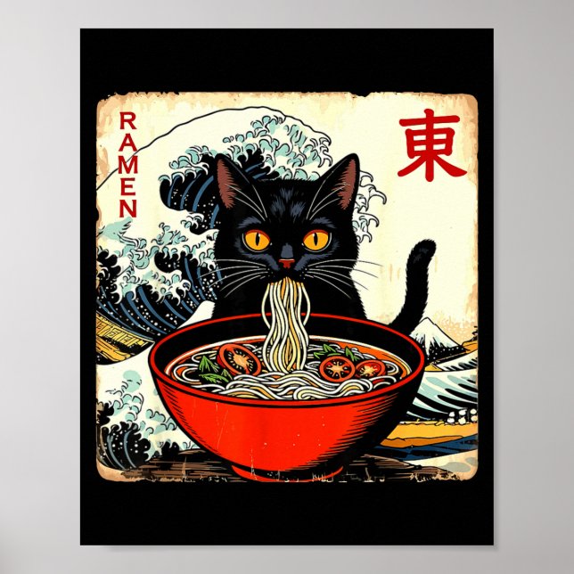 Anime Cat Ramen Japanese Funny Graphic Tees Kawaii Poster (Front)