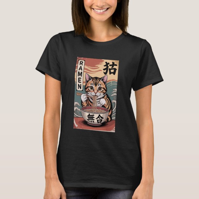 Anime Cat Ramen Noodles Kawaii Japanese Aesthetic T-Shirt (Front)