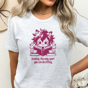 Anime Catboy reading a book & funny bookish quote T-Shirt
