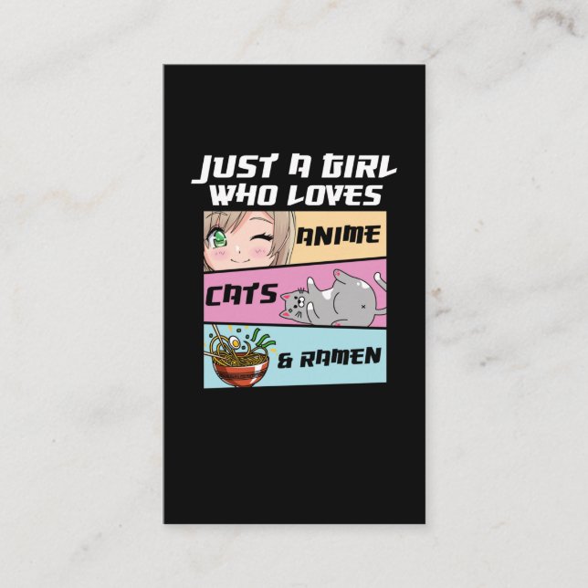 Anime Cats Ramen Otaku Japan Lover Anime Girl Business Card (Front)