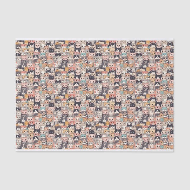 Anime cats repeating pattern tissue paper (Front)