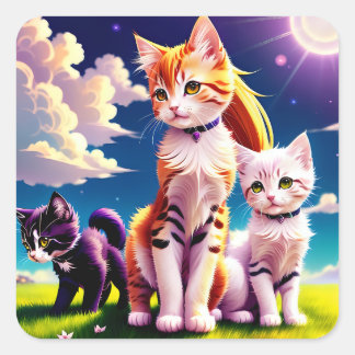 Anime Cats Square Sticker