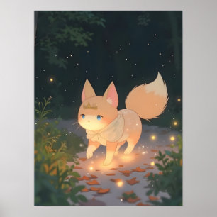 Anime Celestial Fox in a Starlit Forest Poster