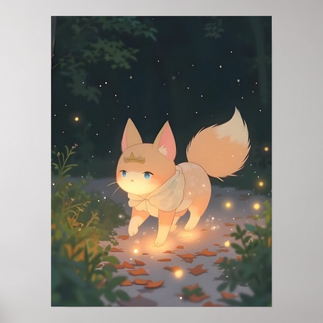 Anime Celestial Fox in a Starlit Forest Poster (Front)
