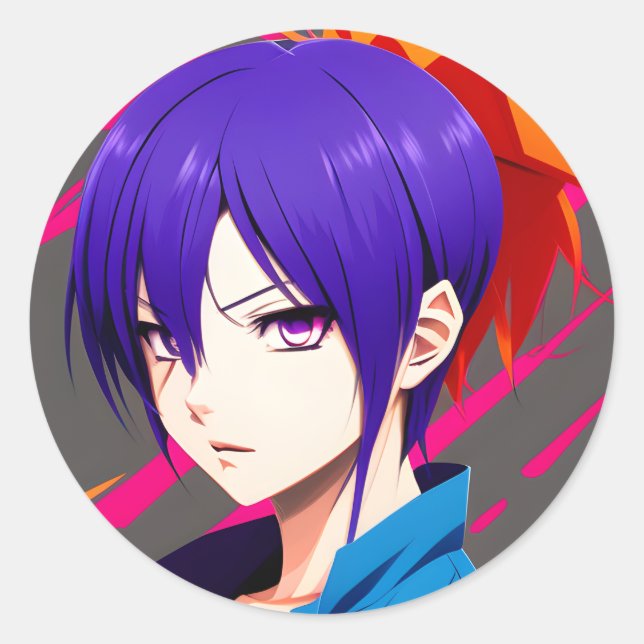 Anime Character: Vibrant Digital Illustration Classic Round Sticker (Front)