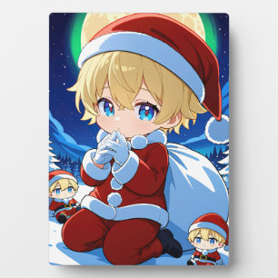 Anime Chibi Santa Boy Christmas Framed Art Plaque