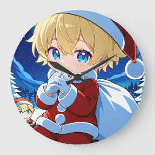 Anime Chibi Santa Boy Christmas Wall Clock Decor