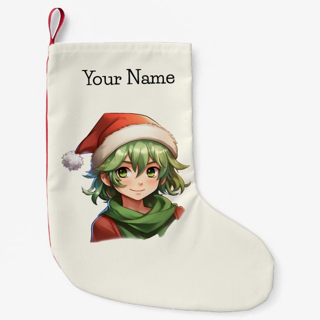 Anime Christmas Elf Small Christmas Stocking (Front)