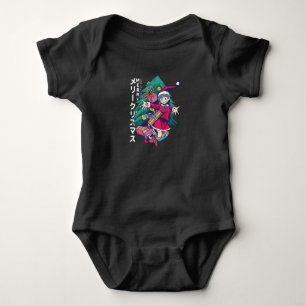 Anime Christmas Sweater- Happy Girl with Santa Hat Baby Bodysuit