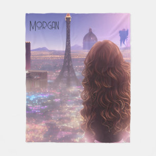 Anime City Girl Day Dreaming Overlooking Skyline Fleece Blanket