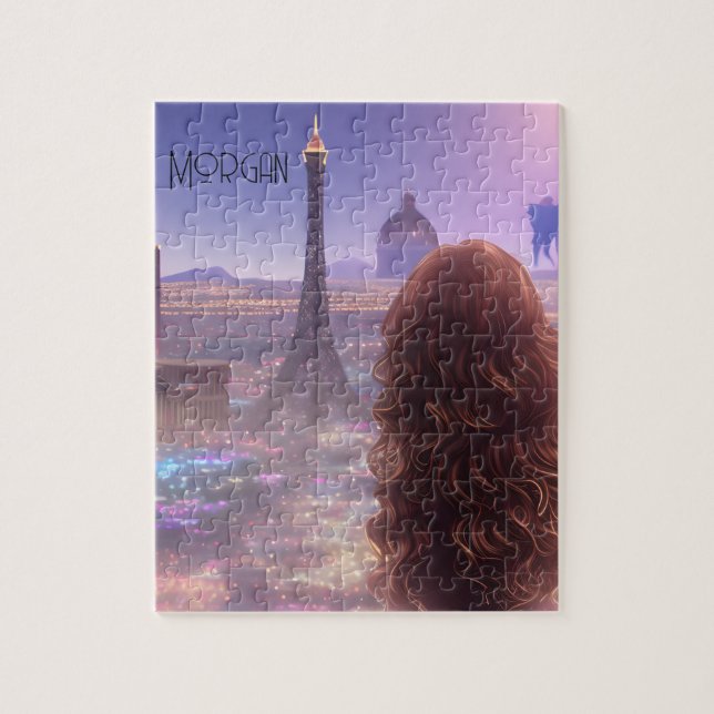 Anime City Girl Day Dreaming Overlooking Skyline   Jigsaw Puzzle (Vertical)