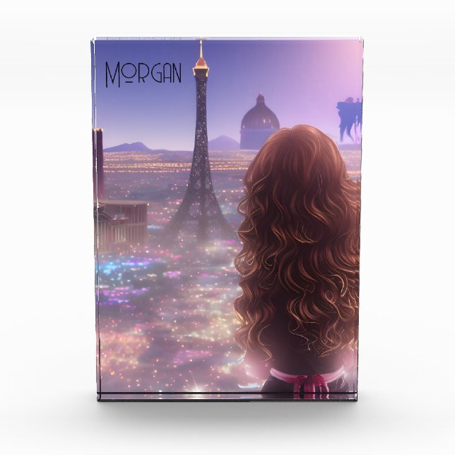 Anime City Girl Day Dreaming Overlooking Skyline   Photo Block (Front)