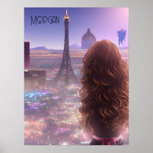 Anime City Girl Day Dreaming Overlooking Skyline   Poster