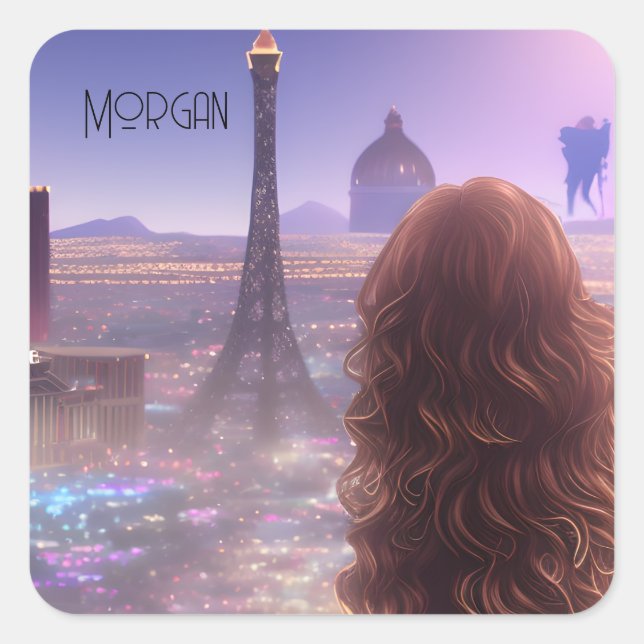 Anime City Girl Day Dreaming Overlooking Skyline   Square Sticker (Front)