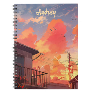 Anime Cityscape Sky Aesthetic - Anime Sunset Notebook