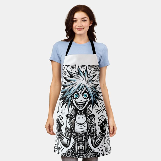 anime comic cheerful art original blu_eyes black_a apron (Worn)
