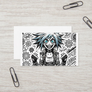anime comic cheerful art original blu_eyes black_a business card