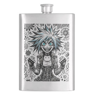 anime comic cheerful art original blu_eyes black_a hip flask