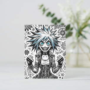 anime comic cheerful art original blu_eyes black_a invitation postcard