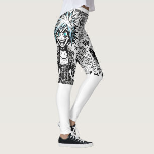 anime comic cheerful art original blu_eyes black_a leggings