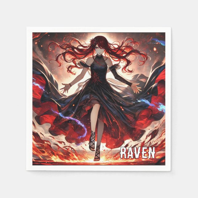 Anime Command the Flames, Embrace the Storm Custom Napkin (Front)