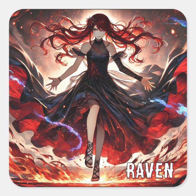 Anime Command the Flames, Embrace the Storm Custom Square Sticker (Front)