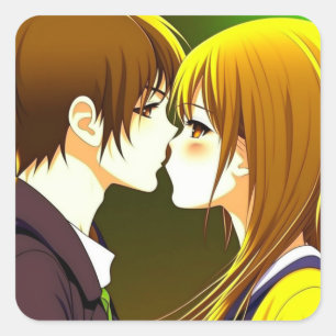 Anime Couple Kissing Cartoon Square Sticker
