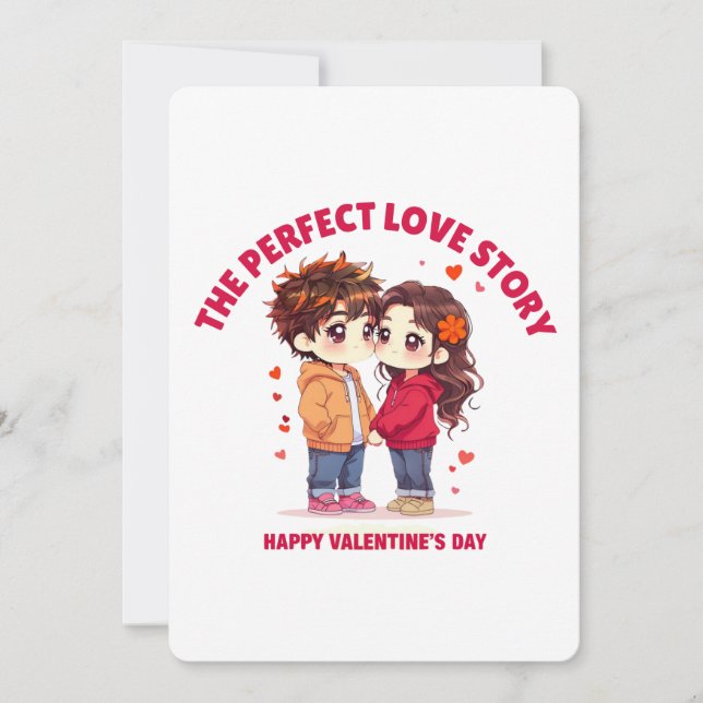 Anime Couple "Perfect Love Story" Valentine's Day  Holiday Card (Front)