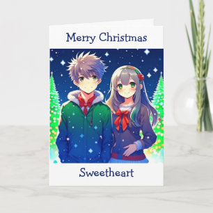 Anime Couple Romantic Christmas Card