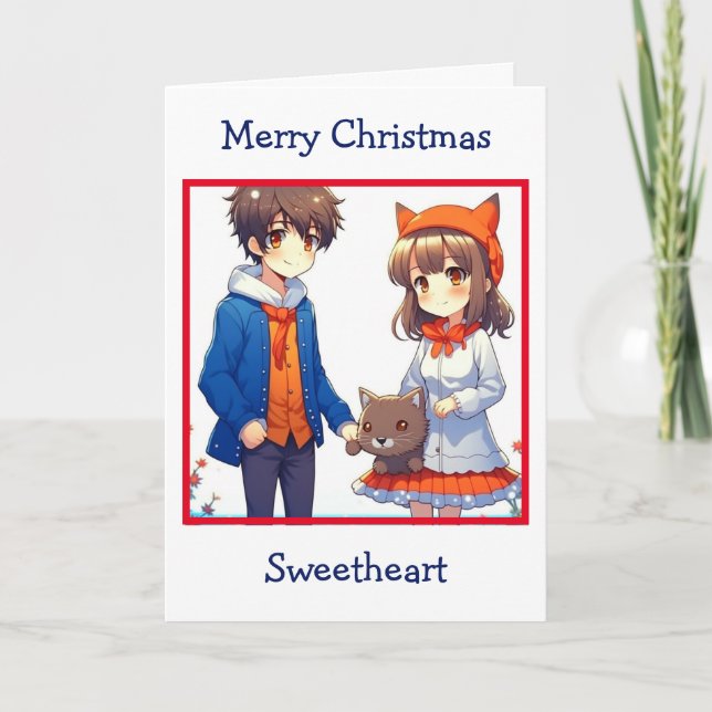Anime Couple Romantic Personalised Christmas  Card (Front)