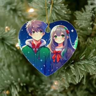 Anime Couple Romantic Personalised Christmas  Ceramic Tree Decoration