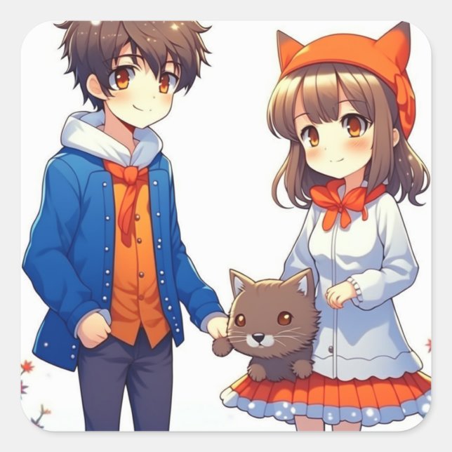 Anime Couple Romantic Personalised Christmas  Square Sticker (Front)