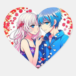 Anime Couple Unique Wedding Heart Sticker