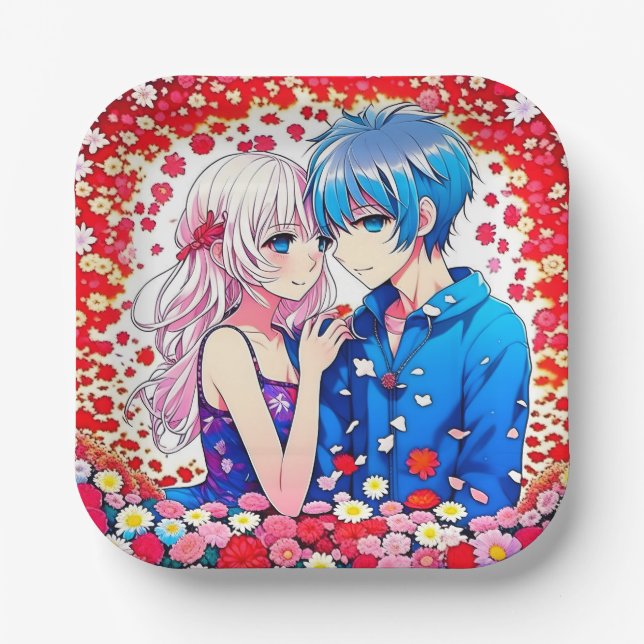 Anime Couple Unique Wedding Paper Plate (Front)