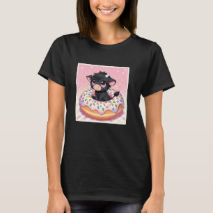 Anime Cow Rainbow Sprinkled Donut Black Adorable B T-Shirt