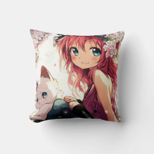 Anime Cushion – Happy Girl with Her Kitten