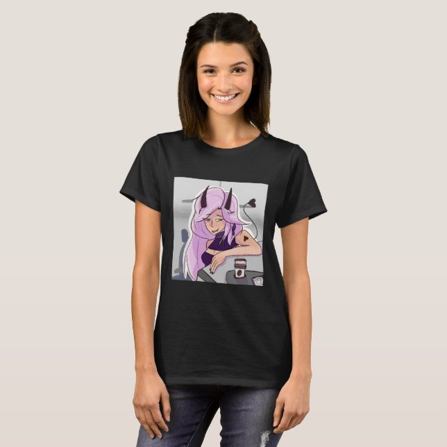 Anime Cute Demon Girl Character T-Shirt (Front Full)