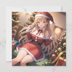 Anime cute girl Christmas Flat Holiday Card