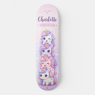 Anime Cute Pink and Purple Unicorn Personalised Skateboard