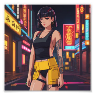 Anime Cyber Punk Girl Tokyo Night Photo Print