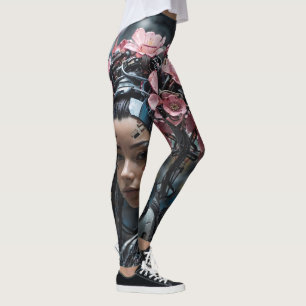 Anime Cyberpunk girl flowers cool Leggings