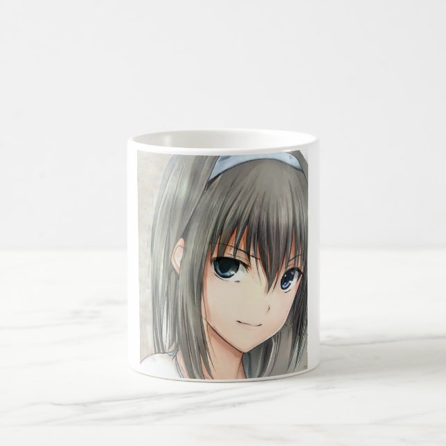 Anime dark-haired girl grey eyes Coffee Mug (Center)