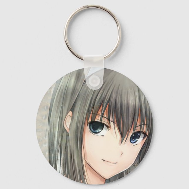 Anime dark-haired girl grey eyes keychain (Front)