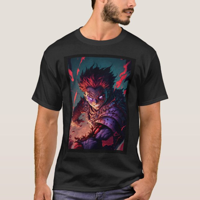 Anime Demon Boy Hero Red Hair T-Shirt (Front)