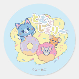 Anime Donut Delights with Tom, Jerry, and Tuffy Classic Round Sticker