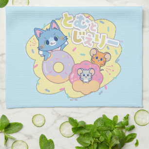 Anime Donut Delights with Tom, Jerry, and Tuffy Tea Towel