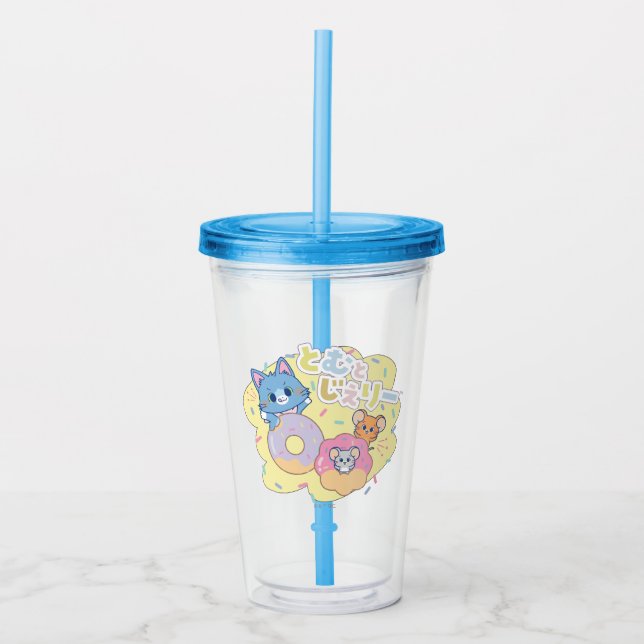 Anime Doughnut Delights with Tom, Jerry, and Tuffy Acrylic Tumbler (Front)